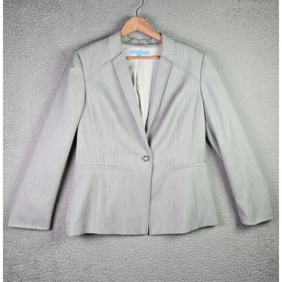 Antonio Melani Light Grey Herringbone Blazer 14 Single Button Career Tailored - Picture 1 of 12